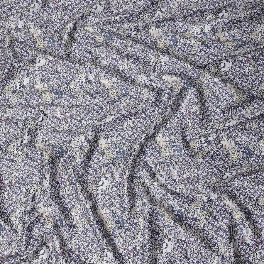 Indigo Blue Floral Satin Fabric 110cm