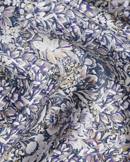 Indigo Blue Floral Satin Fabric 110cm