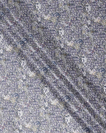 Indigo Blue Floral Satin Fabric 110cm