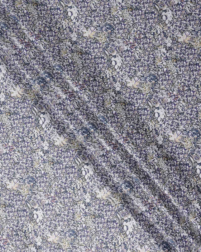 Indigo Blue Floral Satin Fabric 110cm