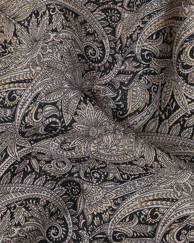 Espresso Brown Paisley Satin Fabric 110cm