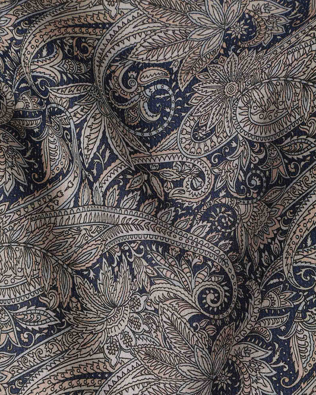Navy Blue Paisley Satin Fabric 110cm