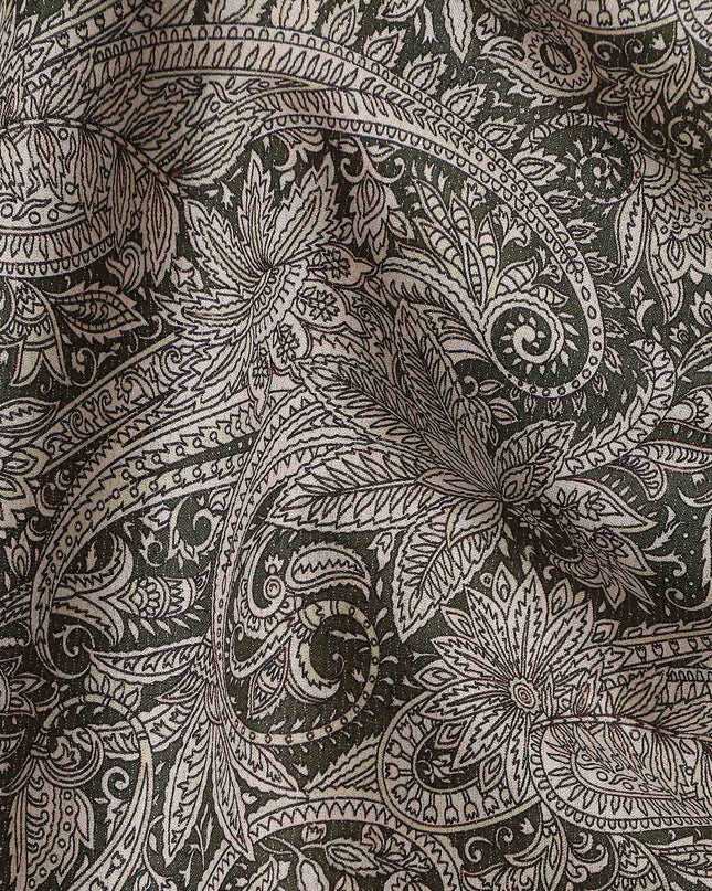 Ebony Black Paisley Satin Fabric 110cm