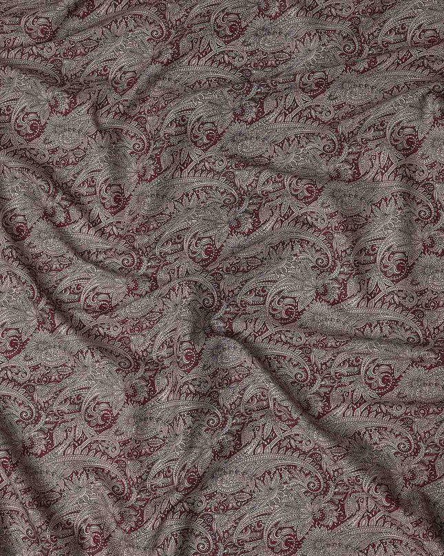 Burgundy Maroon Paisley Satin Fabric 110cm