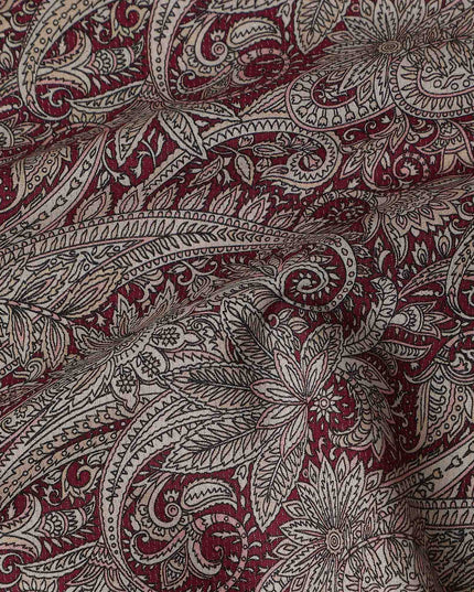 Burgundy Maroon Paisley Satin Fabric 110cm