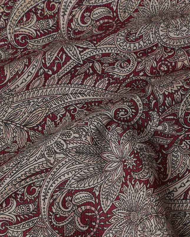 Burgundy Maroon Paisley Satin Fabric 110cm