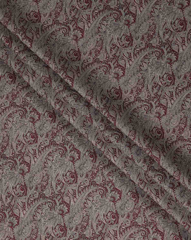 Burgundy Maroon Paisley Satin Fabric 110cm