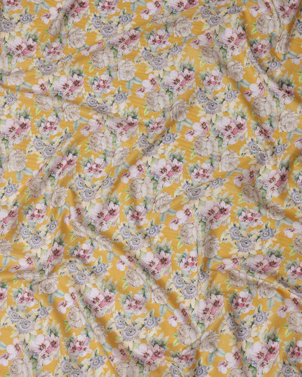 Golden Yellow Floral Lawn Fabric 110cm