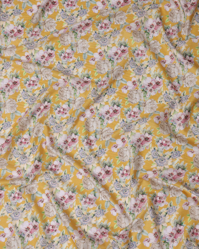 Golden Yellow Floral Lawn Fabric 110cm