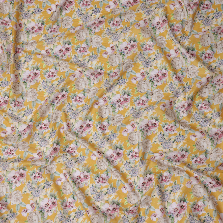 Golden Yellow Floral Lawn Fabric 110cm