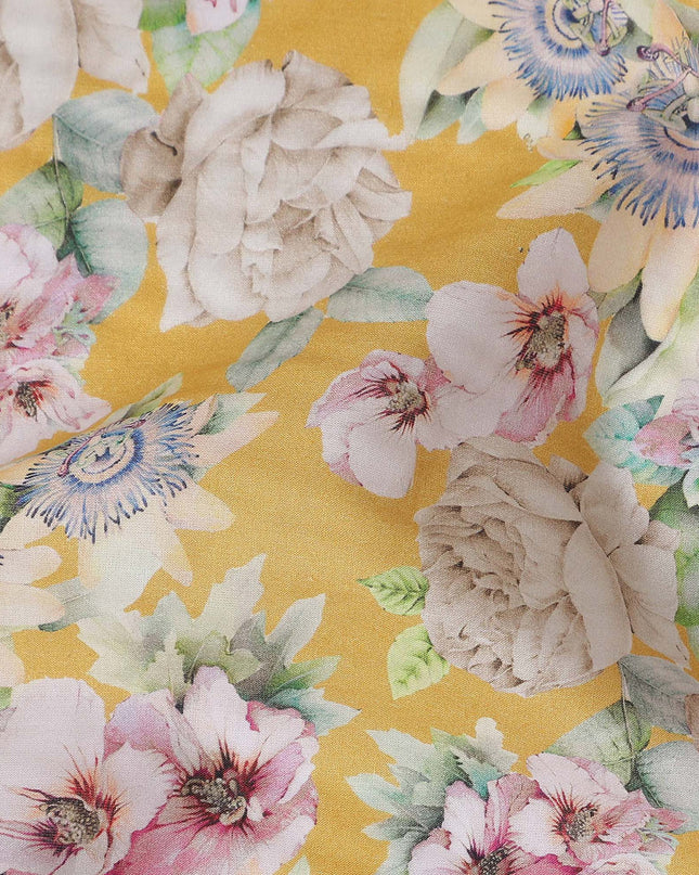 Golden Yellow Floral Lawn Fabric 110cm