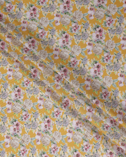 Golden Yellow Floral Lawn Fabric 110cm