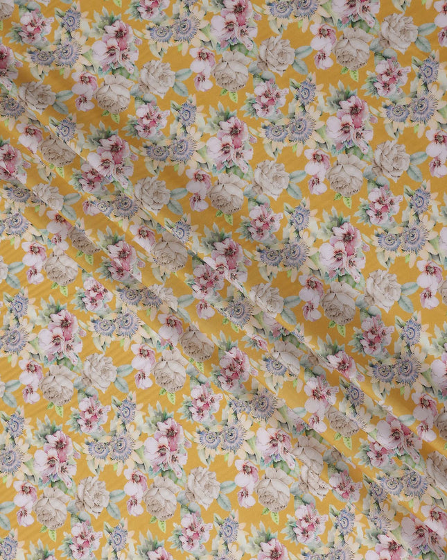 Golden Yellow Floral Lawn Fabric 110cm