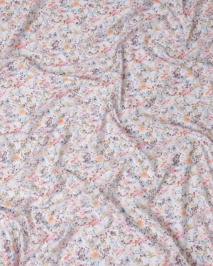 Ivory White Floral Lawn Fabric 110cm