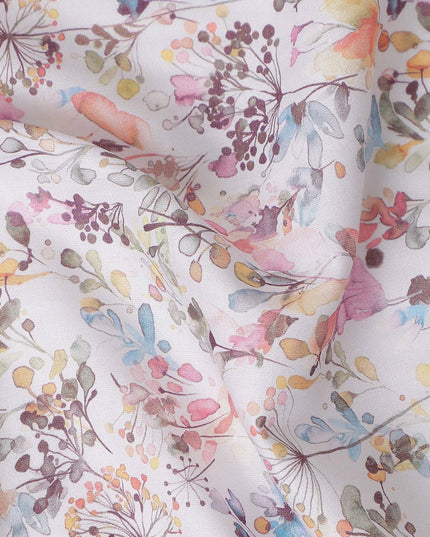 Ivory White Floral Lawn Fabric 110cm