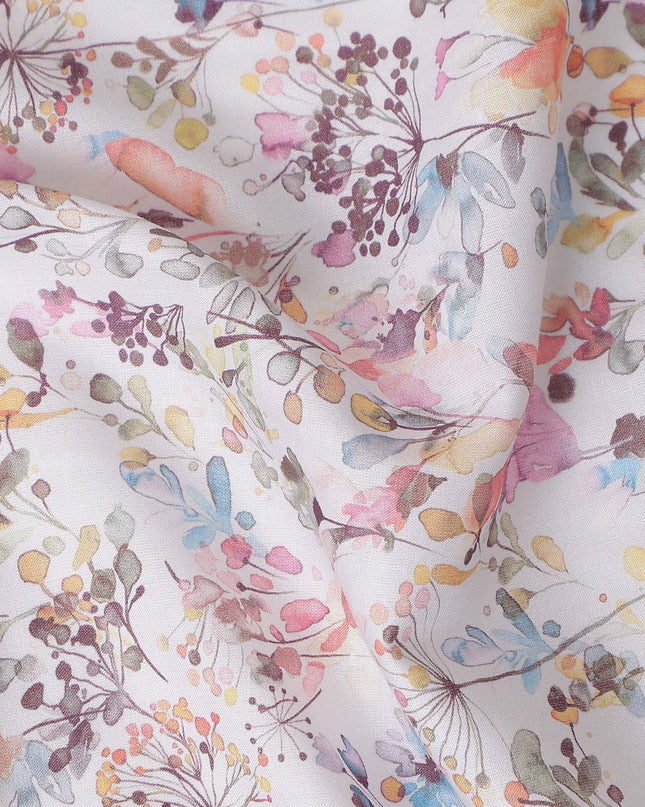 Ivory White Floral Lawn Fabric 110cm