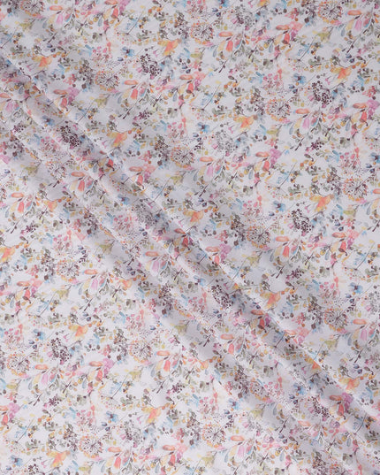 Ivory White Floral Lawn Fabric 110cm