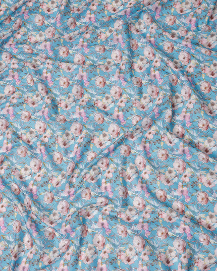 Sky Blue Floral Lawn Fabric 110cm