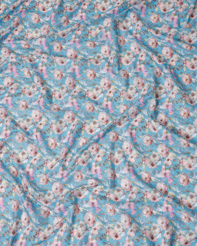 Sky Blue Floral Lawn Fabric 110cm