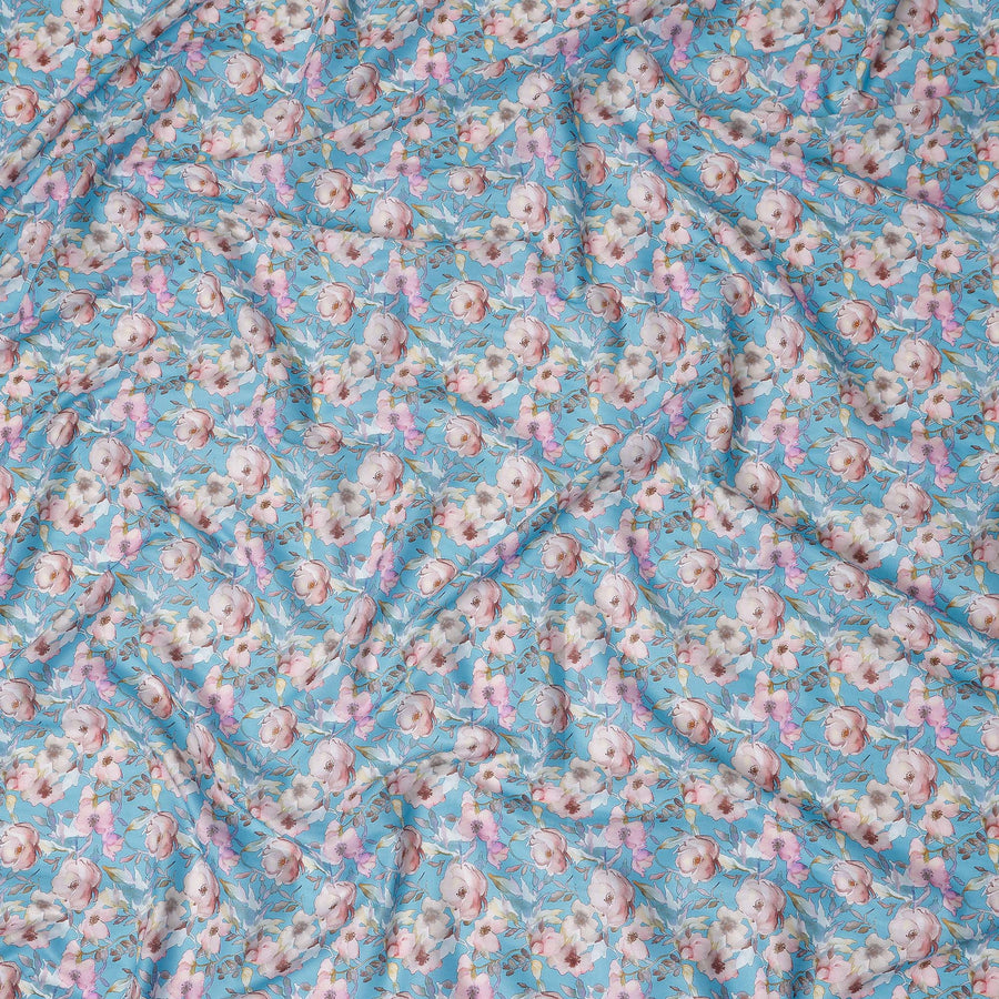 Sky Blue Floral Lawn Fabric 110cm