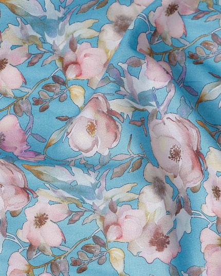 Sky Blue Floral Lawn Fabric 110cm
