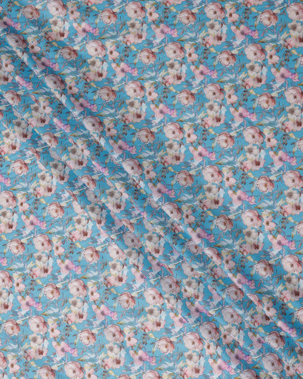 Sky Blue Floral Lawn Fabric 110cm