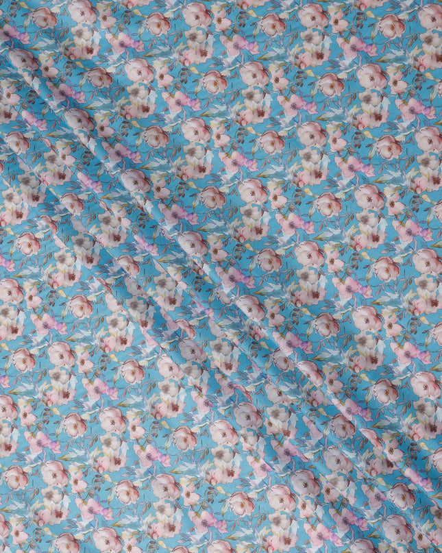 Sky Blue Floral Lawn Fabric 110cm