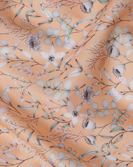 Peach Apricot Floral Lawn Fabric 110cm
