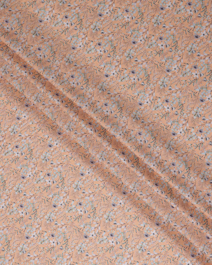 Peach Apricot Floral Lawn Fabric 110cm