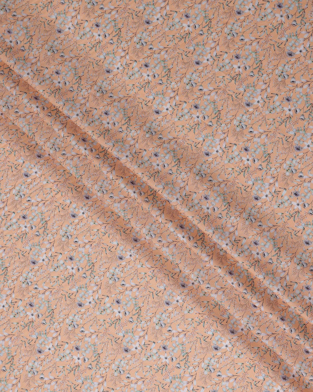 Peach Apricot Floral Lawn Fabric 110cm