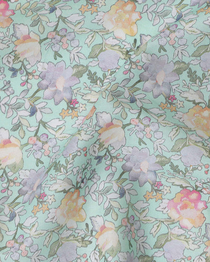 Mint Green Floral Lawn Fabric 110cm