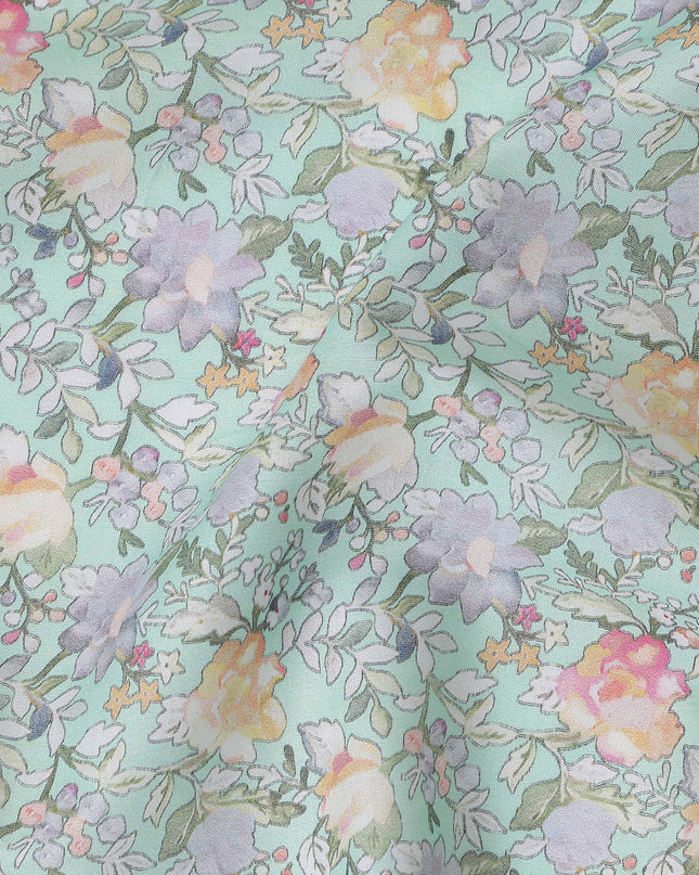 Mint Green Floral Lawn Fabric 110cm