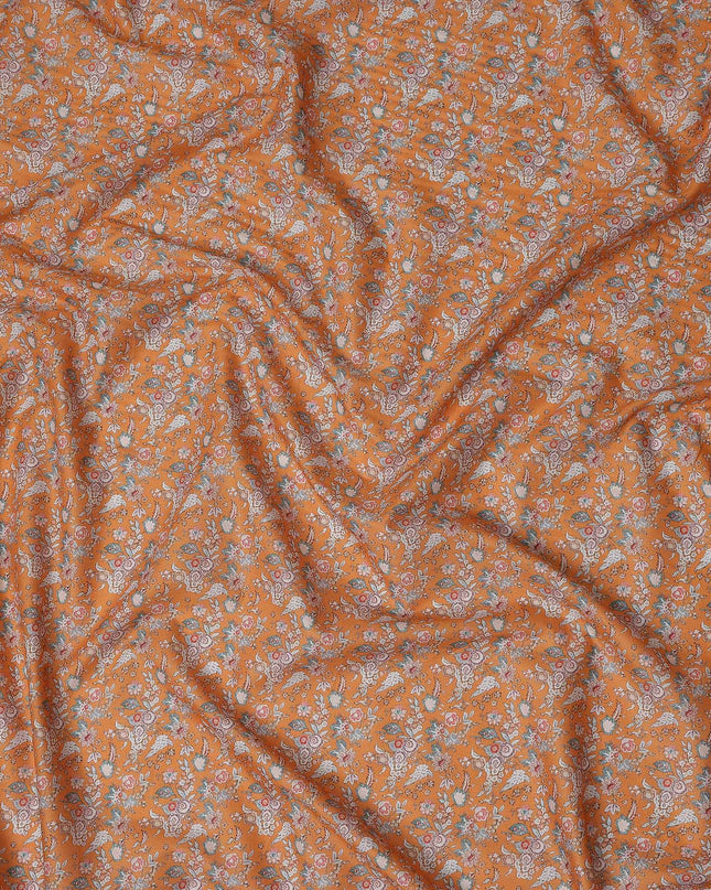 Marigold Orange Floral Lawn Fabric 110cm