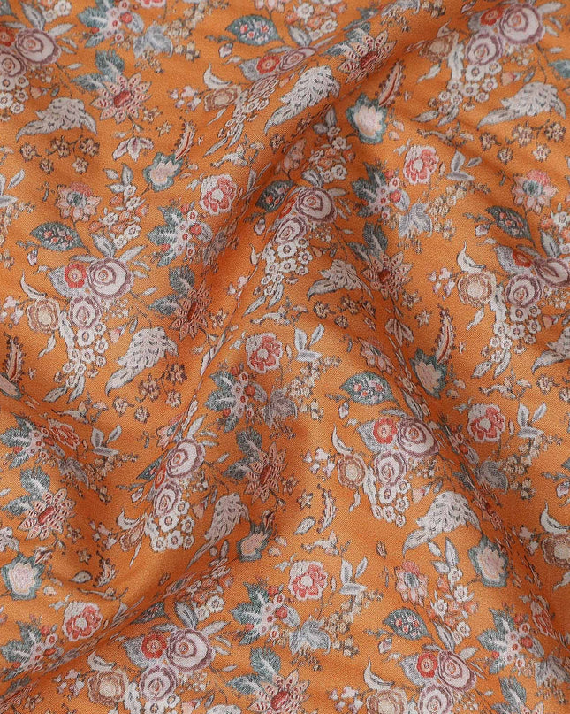 Marigold Orange Floral Lawn Fabric 110cm