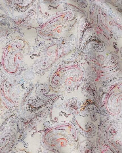 Cream Beige Paisley Lawn Fabric 110cm
