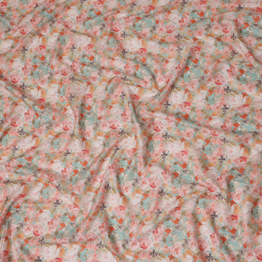 Mint Green Floral Lawn Fabric 110cm