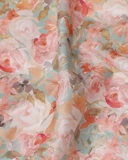 Mint Green Floral Lawn Fabric 110cm