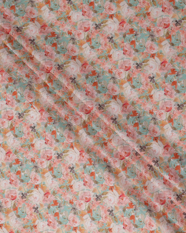 Mint Green Floral Lawn Fabric 110cm