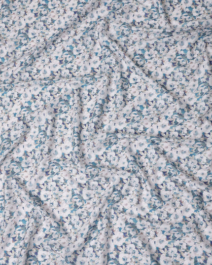 Teal Blue Floral Lawn Fabric 110cm