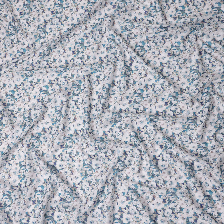 Teal Blue Floral Lawn Fabric 110cm