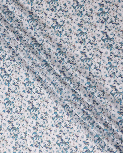 Teal Blue Floral Lawn Fabric 110cm