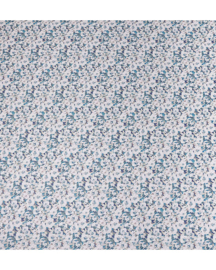 Teal Blue Floral Lawn Fabric 110cm
