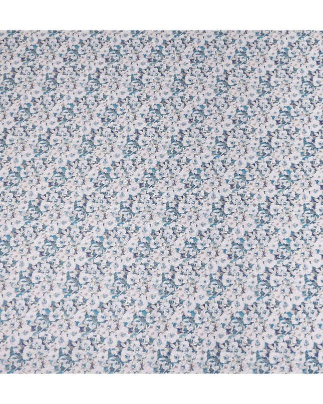 Teal Blue Floral Lawn Fabric 110cm
