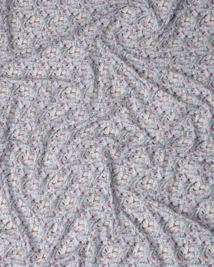 Ivory White Floral Lawn Fabric 110cm
