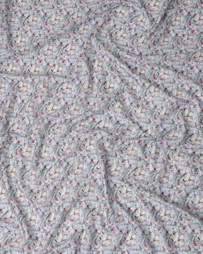 Ivory White Floral Lawn Fabric 110cm