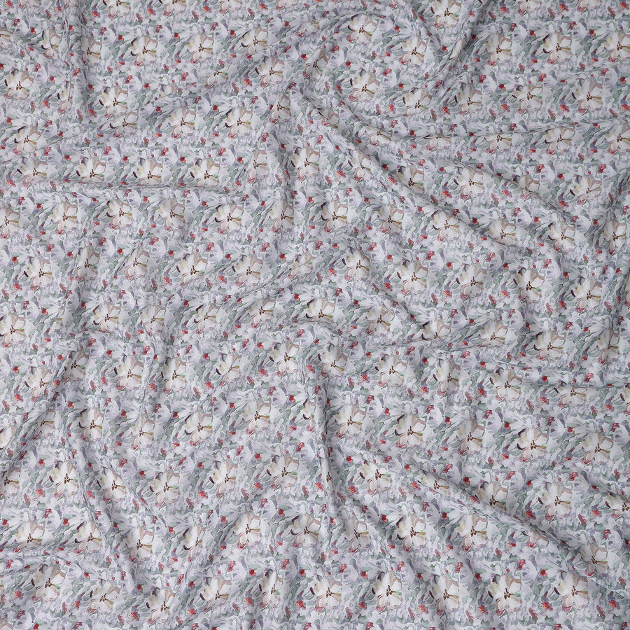 Ivory White Floral Lawn Fabric 110cm
