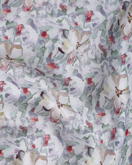 Ivory White Floral Lawn Fabric 110cm