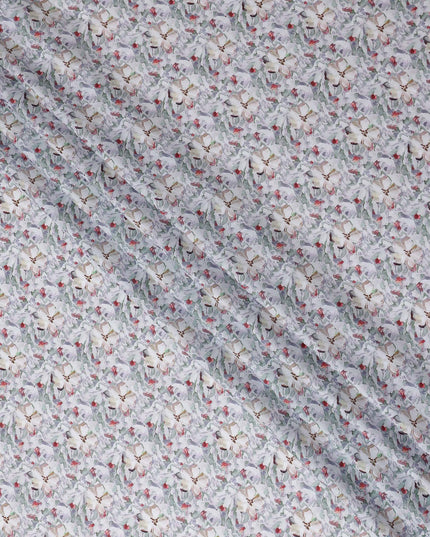 Ivory White Floral Lawn Fabric 110cm
