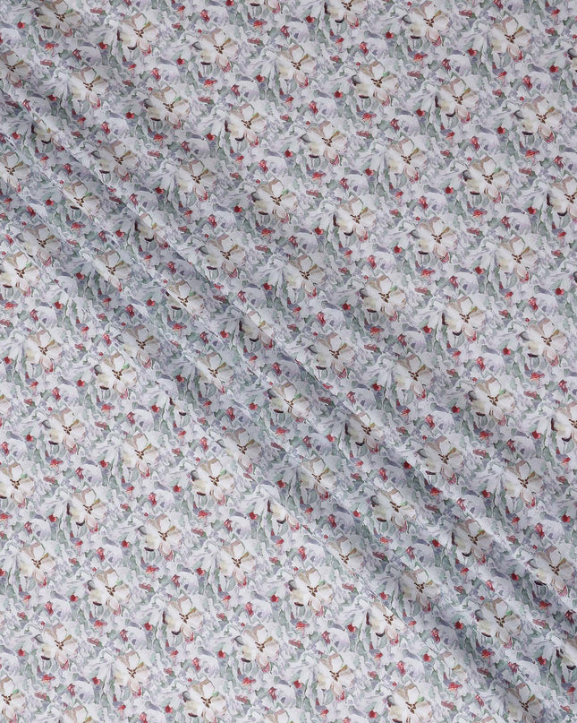 Ivory White Floral Lawn Fabric 110cm