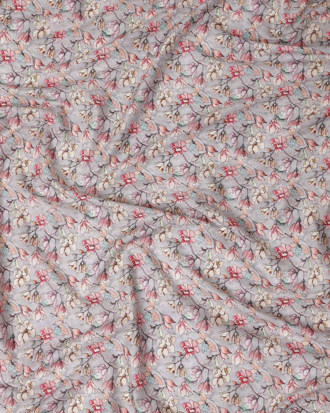 Dove Grey Floral Lawn Fabric 110cm